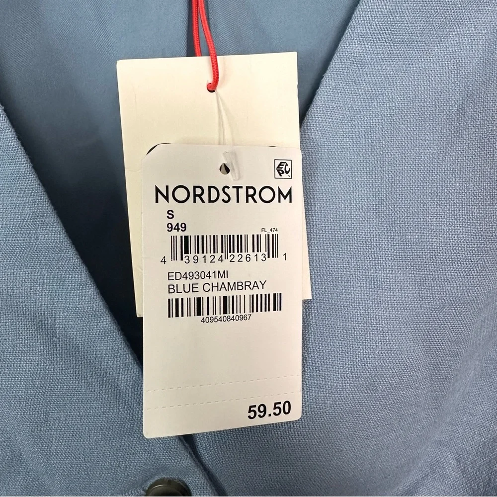 Open Edit Tailored Vest Blue Chambray Size Small - Picture 7 of 9